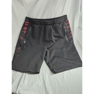 PUBLIC RECORD Men's Athletic Shorts Black Red Pockets Zipper Elastic Waist